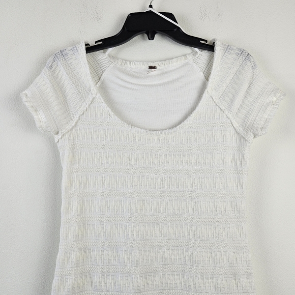 Free People Dress Women's Short Sleeve Cream Ivory White Boho Gauzy Large - Picture 3 of 8